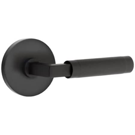 Emtek Knurled L-Square Left Handed Privacy Door Lever Set with Disk Rose from the SELECT Brass Collection Flat Black