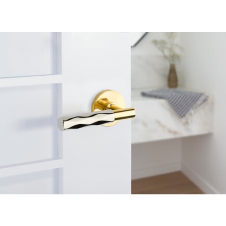 Emtek-520TR-Polished Chrome Lever with Unlacquered Brass Rose