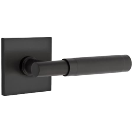 Emtek Knurled T-Bar Right Handed Privacy Door Lever Set with Square Rose from the SELECT Brass Collection Flat Black