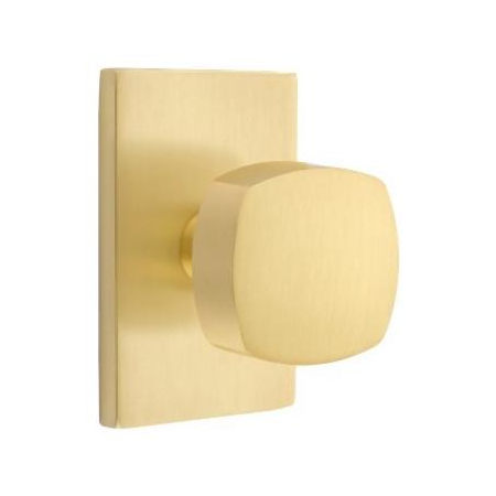 Emtek Freestone Privacy Door Knob Set with Modern Rectangular Rose from the Urban Modern Collection Satin Brass