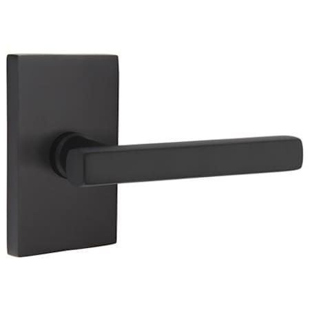 Emtek Freestone Left Handed Privacy Door Lever Set with Modern Rectangular Rose from the Urban Modern Collection Flat Black