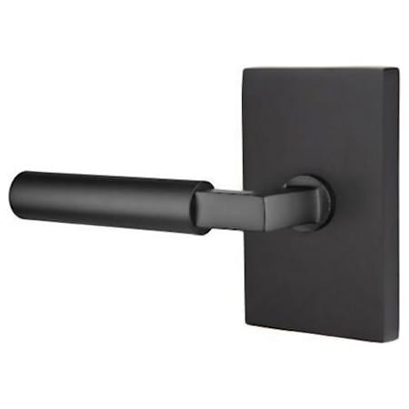 Emtek Hercules Left Handed Privacy Door Lever Set with Modern Rectangular Rose from the Brass Modern Collection Flat Black