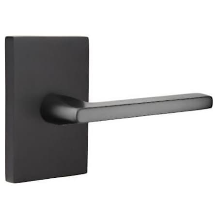Emtek Helios Left Handed Privacy Door Lever Set with Modern Rectangular Rose Flat Black