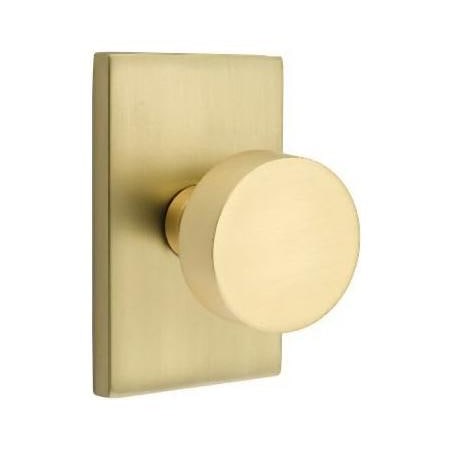 Emtek Round Knobset Privacy Door Knob Set with Modern Rectangular Rose Satin Brass