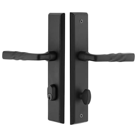 Emtek 10 Inch Stretto Rectangular Single Cylinder Keyed Sideplate Entry Set from the Sandcast Bronze Collection Flat Black