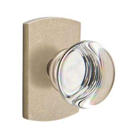Emtek Providence Crystal Privacy Door Knob with Sandcast Bronze Rosette Tumbled White Bronze