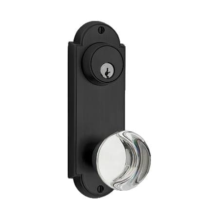 Emtek Delaware Series Single Cylinder Keyed Entry Set with 7.125 Inch Tall Backplate from the American Classic Collection Flat Black