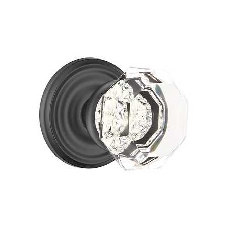 Emtek Old Town Clear Crystal Passage Knobset with Brass Rosette Flat Black