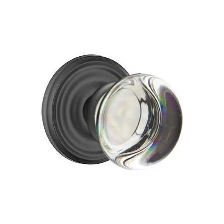 Emtek Providence Crystal Passage Door Knob with Solid Brass Rosette Flat Black
