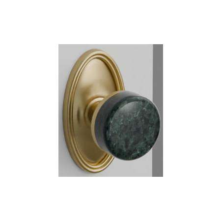 Emtek Conical Stem Green Marble Knob 2-3/8" Backset Passage with Oval Rose for 1-1/4" to 2" Door Satin Brass