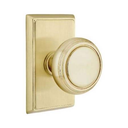 Emtek Norwich Passage Door Knob Set with Rectangular Rose from the Brass Classic Collection Satin Brass