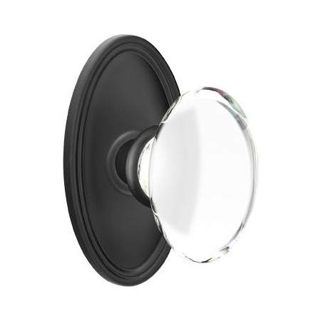 Emtek Hampton Glass Privacy Knobset with Brass Rosette Flat Black
