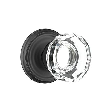 Emtek Lowell Crystal Privacy Door Knob Set with Brass Rosette Flat Black