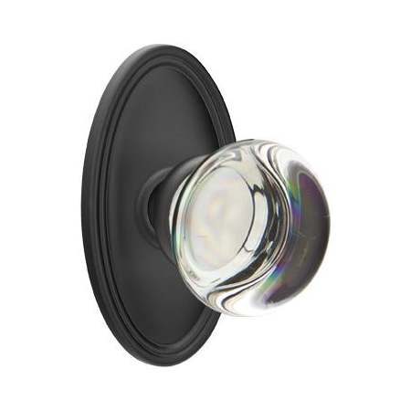 Emtek Providence Crystal Privacy Door Knob with Solid Brass Rosette Flat Black