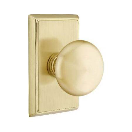 Emtek Providence Privacy Door Knob Set with Rectangular Rose from the Brass Classic Collection Satin Brass