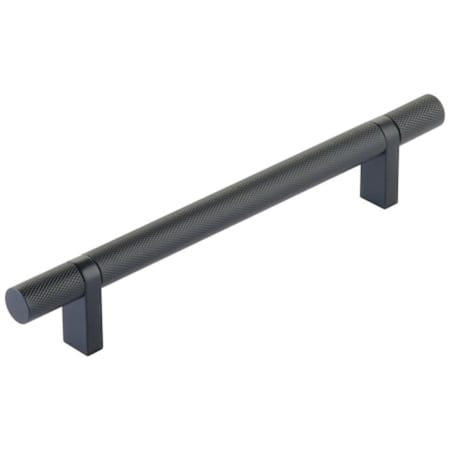 Emtek Knurled 6 Inch Center to Center Bar Cabinet Pull with Rectangular Bar Stem from the SELECT Collection Flat Black / Flat Black Stem