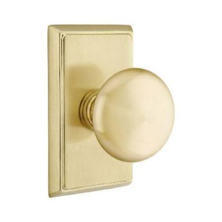 Emtek Providence Non-Turning Two-Sided Dummy Door Knob Set with Rectangular Rose from the Brass Classic Collection Satin Brass