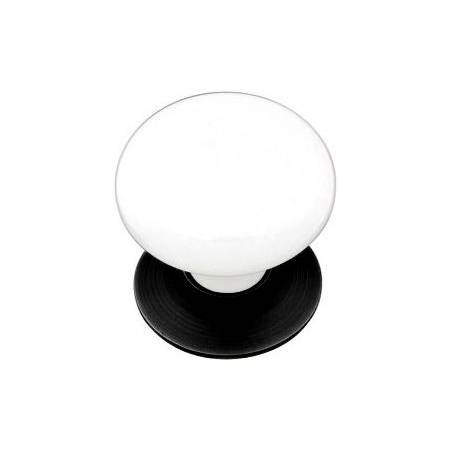 Emtek Porcelain - Ice White 1-3/8 Inch Mushroom Cabinet Knob Flat Black