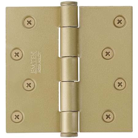Emtek 4" x 4" Square Corner Plain Bearing Mortise Hinge - Pair Satin Brass