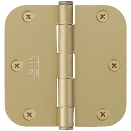 Emtek 3-1/2" x 3-1/2" Plated Steel Heavy Duty 5/8" Radius Round Corner Plain Bearing Hinges - Pair Satin Brass