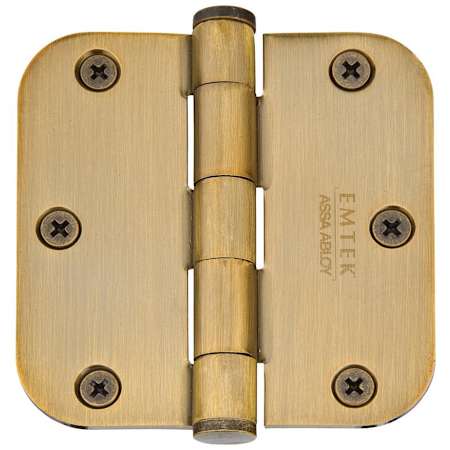 Emtek 3-1/2" x 3-1/2" Plated Steel Heavy Duty 5/8" Radius Round Corner Plain Bearing Hinges - Pair French Antique