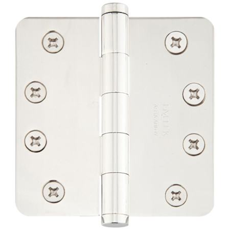 Emtek 4.5" x 4.5" Solid Brass 1/4" Radius Corner Plain Bearing Mortise Hinge - Pair Polished Nickel