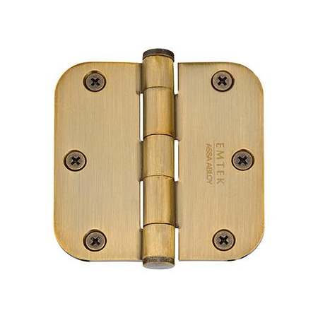 Emtek 3.5" x 3.5" Solid Brass 5/8" Radius Corner Plain Bearing Mortise Hinge - Pair French Antique