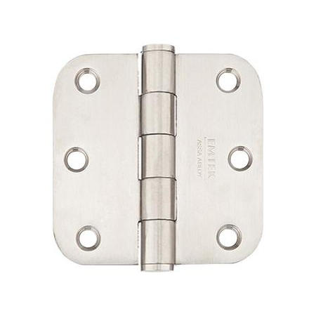 Emtek 3.5 Inch x 3.5 Inch Plain Bearing 1/4 Inch Radius Corner Mortise Hinge - Pair Stainless Steel