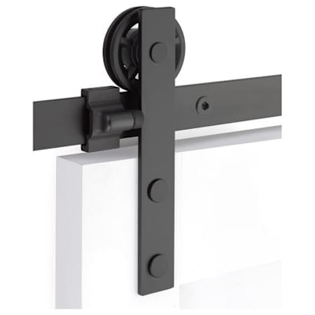 Emtek Modern Rectangular 120 Inch Face Mount Double Barn Door Hardware Set - Includes Track, Hangers, and Matching Hardware Flat Black