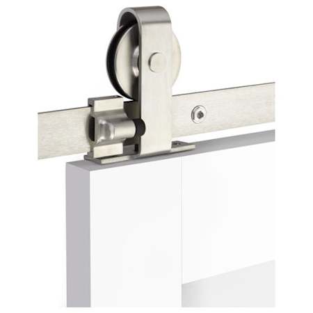 Emtek Classic 96 Inch Top Mount Barn Door Hardware Set - Includes Track, Hangers, and Matching Hardware Brushed Stainless Steel