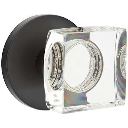 Emtek Modern Square Crystal Passage Door Knobset with Brass Rosette with Concealed Screws Flat Black