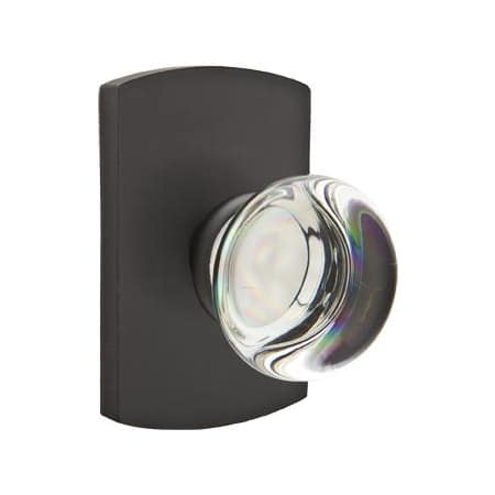 Emtek Providence Crystal Privacy Door Knob with Concealed Screws and Sandcast Bronze Rosette Flat Black
