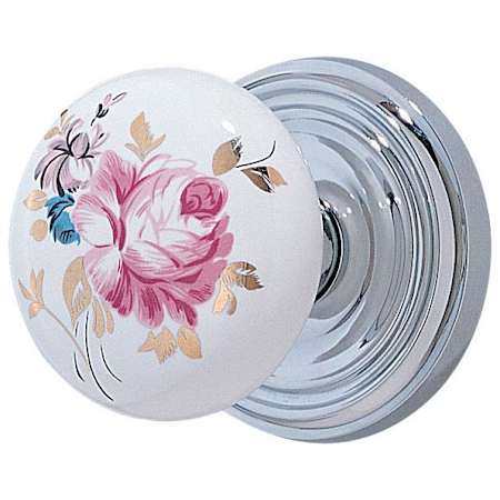 Emtek Devonshire Porcelain Passage Door Knobset with Brass Rosette and the Concealed Screws Polished Chrome