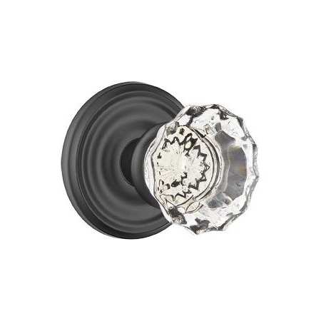 Emtek Astoria Clear Crystal Privacy Door Knobset with Brass Rosette and the Concealed Screws Flat Black
