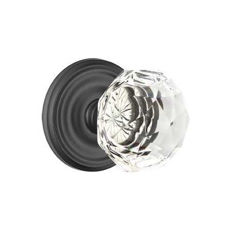 Emtek Diamond Crystal Privacy Door Knobset with Brass Rosette and the Concealed Screws Flat Black