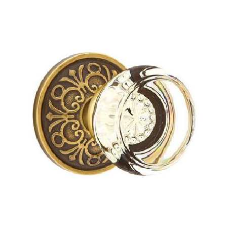 Emtek Georgetown Crystal Privacy Knobset with Brass Rosette and the Concealed Screws French Antique