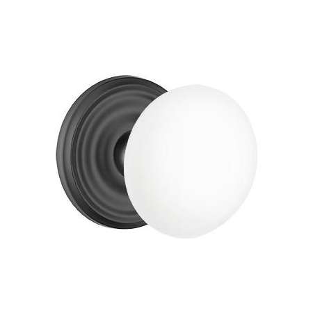 Emtek Ice White Porcelain Privacy Door Knobset with Brass Rosette and the Concealed Screws Flat Black