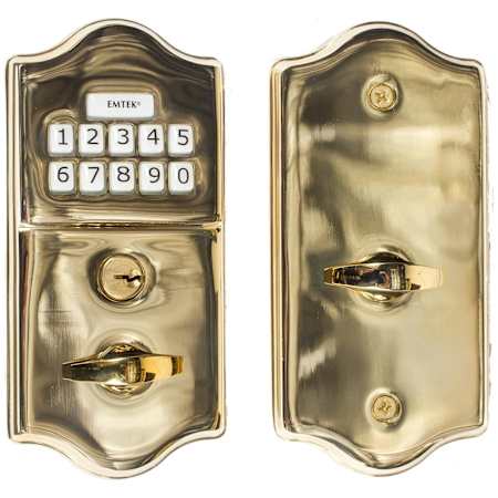 Emtek Single Cylinder Solid Brass Electronic Deadbolt from the Brass Collection Lifetime Polished Brass