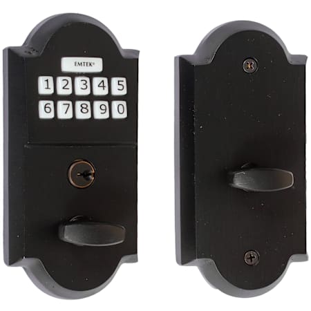 Emtek Single Cylinder Cast Bronze Electronic Deadbolt from the Sandcast Bronze Collection Flat Black