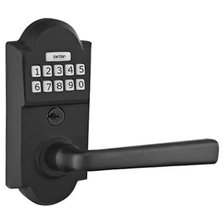 Emtek Electronic Keypad Single Cylinder Door Lever Set from the Sandcast Bronze Collection Flat Black