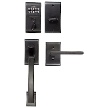 Emtek Dummy Modern Keypad Handleset with Ares Exterior Grip and Interior Dummy Lever from the Brass Modern Collection Flat Black