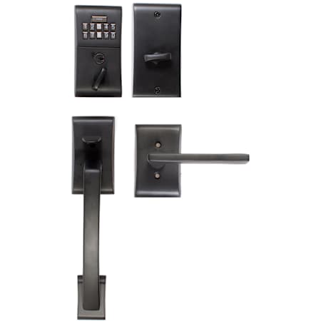 Emtek Single Cylinder Solid Brass Electronic Keypad Handleset with Apollo Exterior Grip from the Brass Modern Collection Flat Black