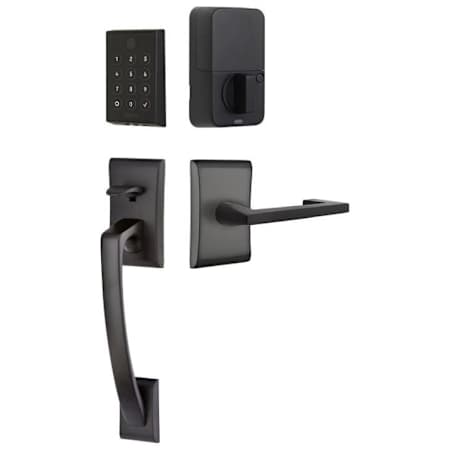 Emtek Empowered 2 Ares Left Handed Sectional Electronic Touchpad/Fingerprint Key Free Entry Handleset with Argos Interior Lever with Bluetooth Flat Black