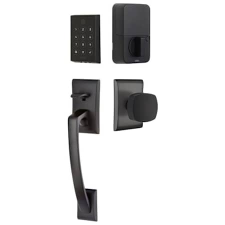 Emtek Empowered 2 Ares Sectional Electronic Touchpad/Fingerprint Key Free Entry Handleset with Freestone Interior Knob with Bluetooth Flat Black