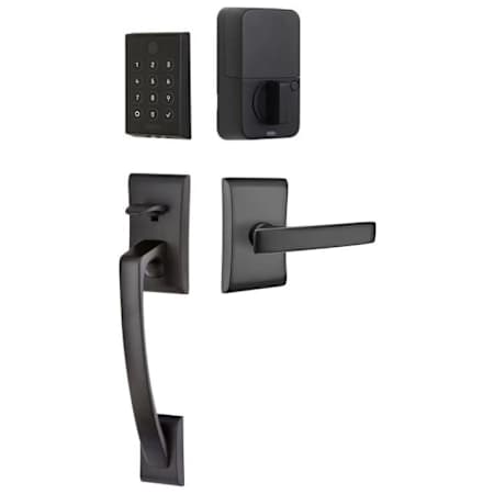 Emtek Empowered 2 Ares Left Handed Sectional Electronic Touchpad/Fingerprint Key Free Entry Handleset with Geneva Interior Lever with Bluetooth Flat Black