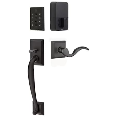 Emtek Empowered 2 Franklin Left Handed Sectional Electronic Touchpad/Fingerprint Key Free Entry Handleset with Cortina Interior Lever with Bluetooth Flat Black