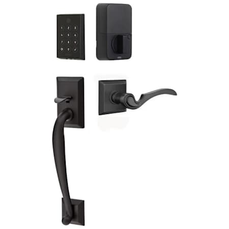Emtek Empowered 2 Franklin Left Handed Sectional Electronic Touchpad/Fingerprint Key Free Entry Handleset with Coventry Interior Lever with Bluetooth Flat Black