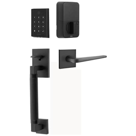 Emtek Empowered 2 Hercules Knurled Right Handed Sectional Electronic Touchpad/Fingerprint Key Free Entry Handleset with Athena Interior Lever with Bluetooth Flat Black