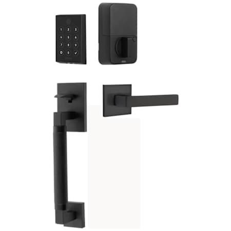 Emtek Empowered 2 Hercules Knurled Left Handed Sectional Electronic Touchpad/Fingerprint Key Free Entry Handleset with Dumont Interior Lever with Bluetooth Flat Black