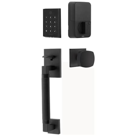 Emtek Empowered 2 Hercules Knurled Sectional Electronic Touchpad/Fingerprint Key Free Entry Handleset with Freestone Interior Knob with Bluetooth Flat Black
